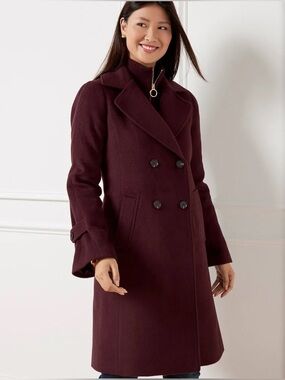 Talbots Double-Breasted Wool Blend Long Coat Wine Burgundy 3X Plus Like New